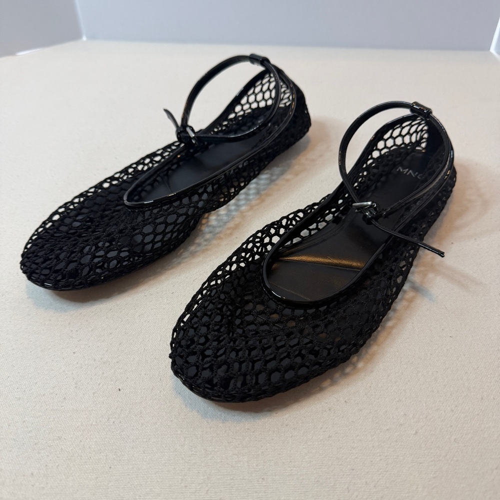 Mango MNG Black Mesh Women's Ballet Flats‎ Size 42 US 10